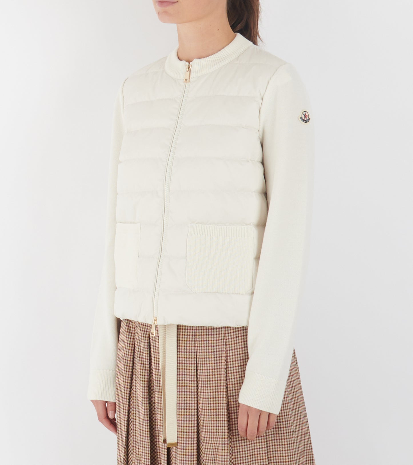 Cotton Knit Padded Cardigan White