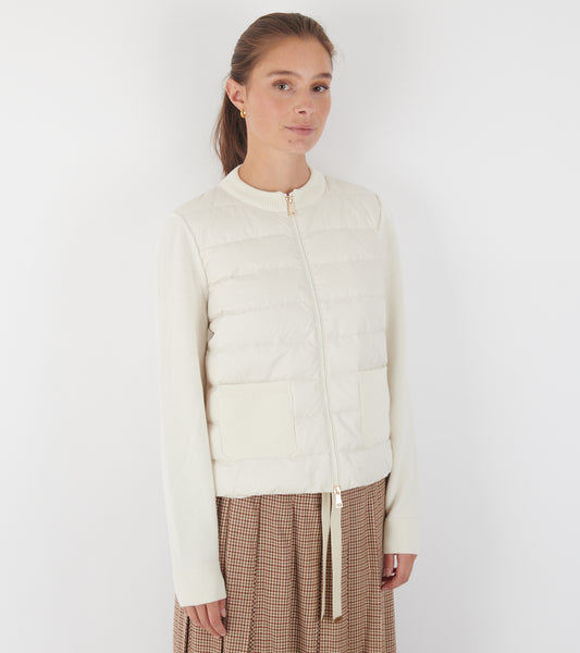 Cotton Knit Padded Cardigan White