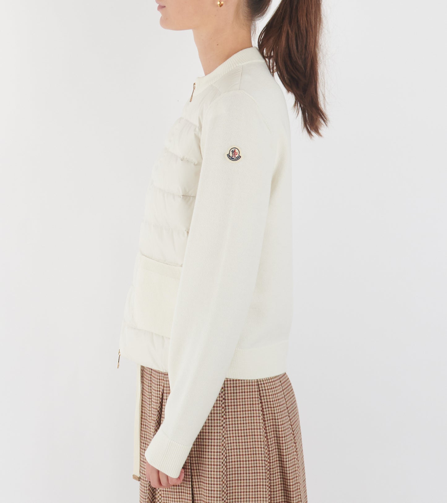 Cotton Knit Padded Cardigan White