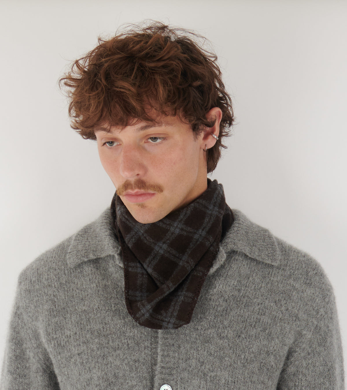 Triangle Scarf Brown Grey Check