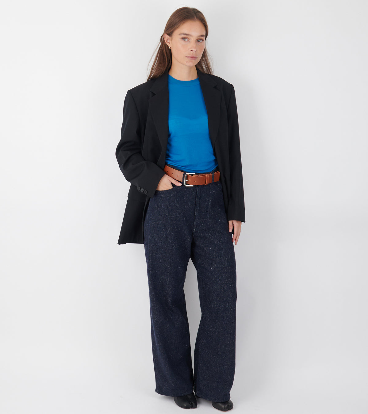 Silk Nep Denim 5P Wide Pants Dark Blue