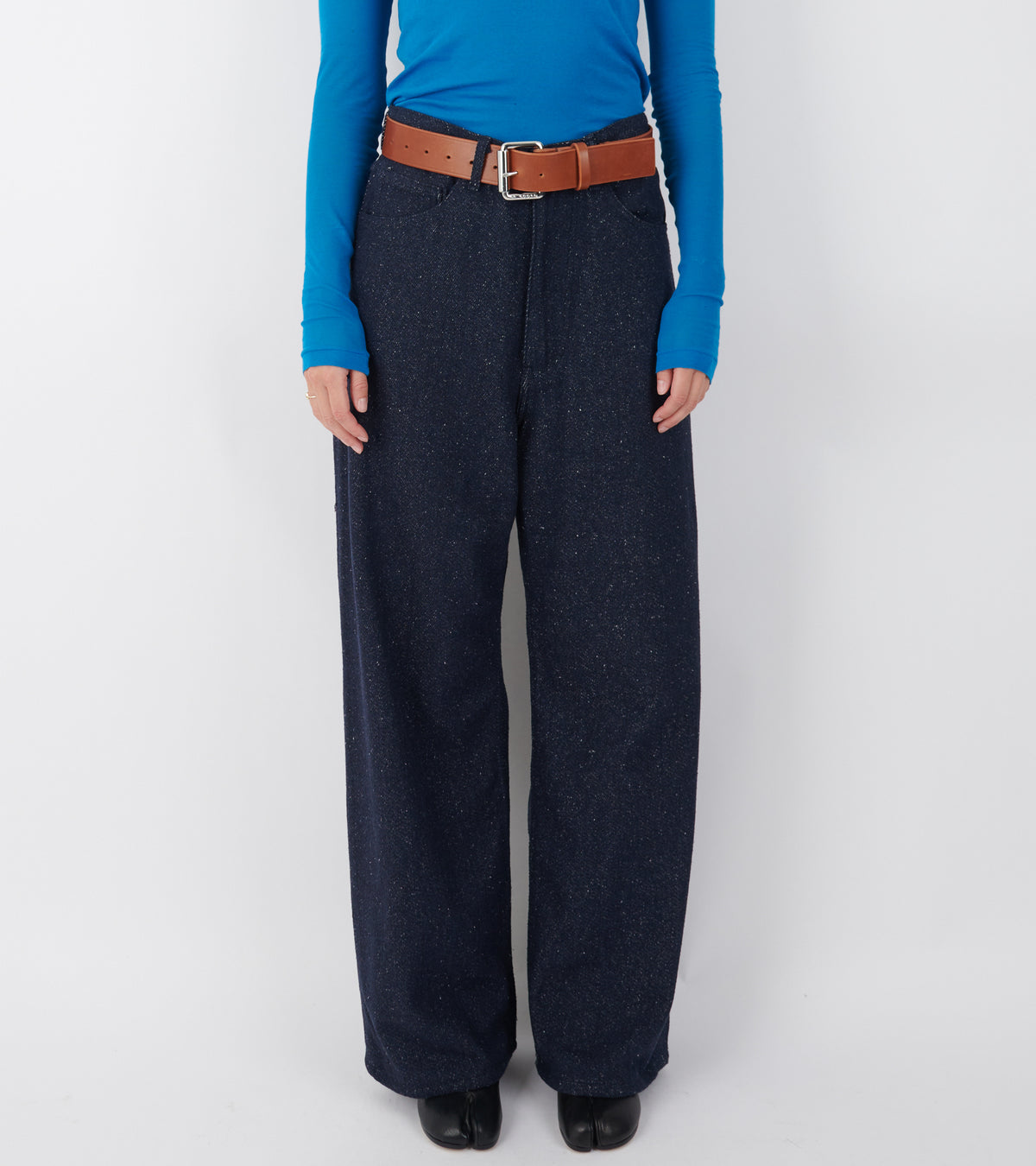 Silk Nep Denim 5P Wide Pants Dark Blue