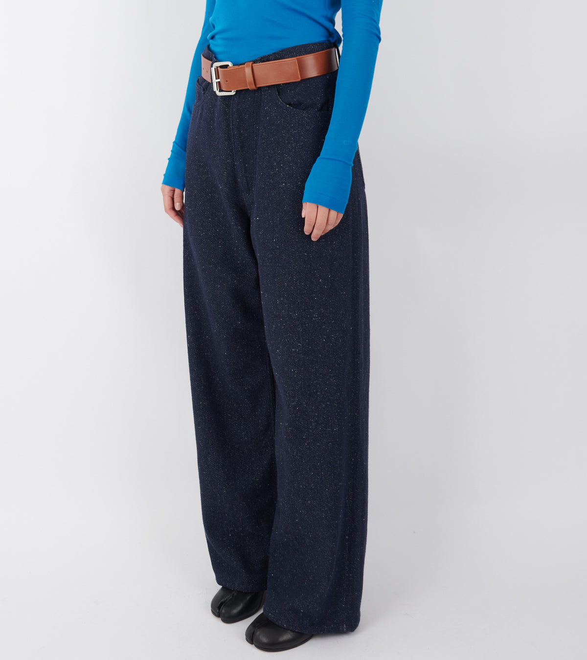 Silk Nep Denim 5P Wide Pants Dark Blue