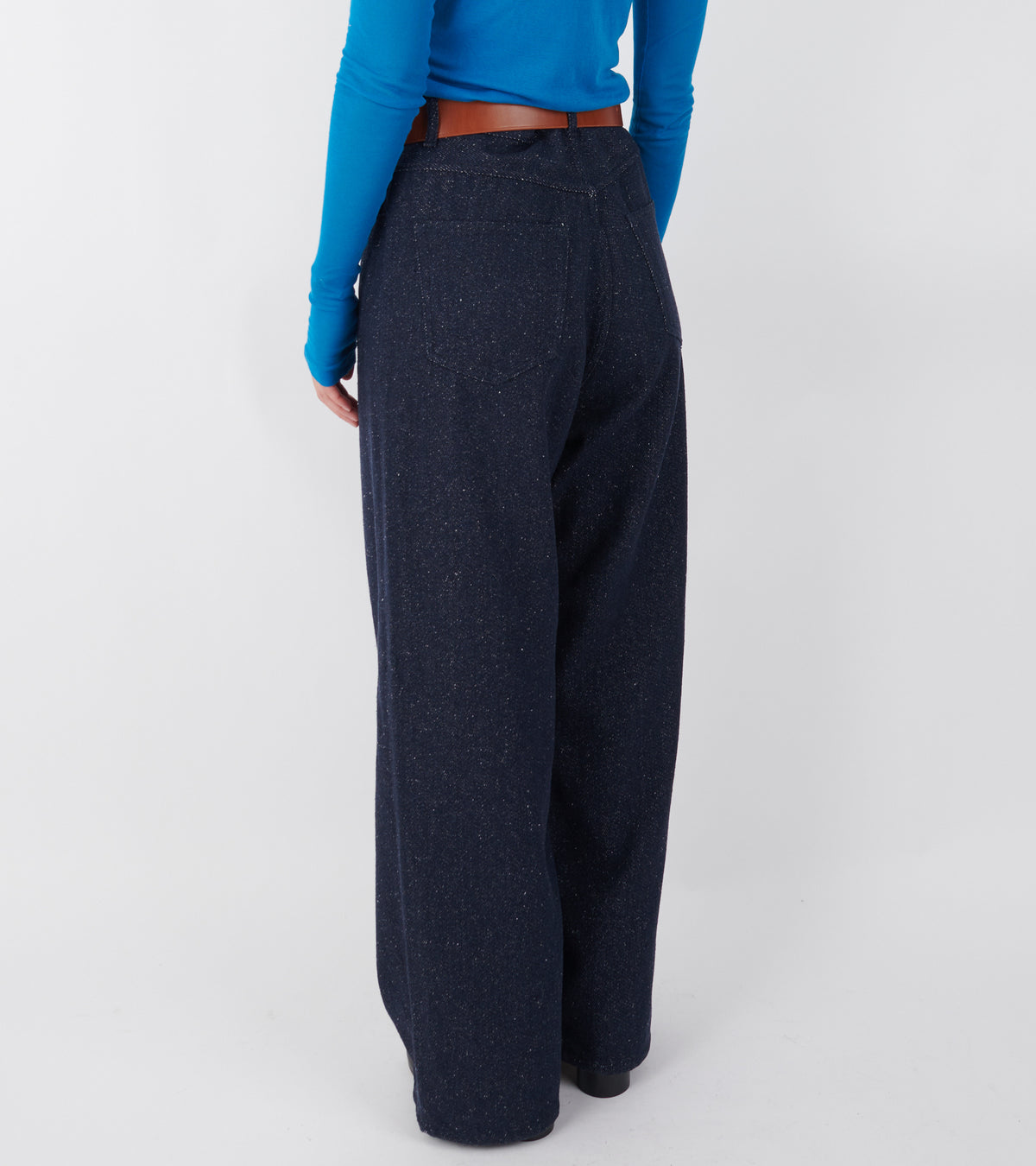 Silk Nep Denim 5P Wide Pants Dark Blue