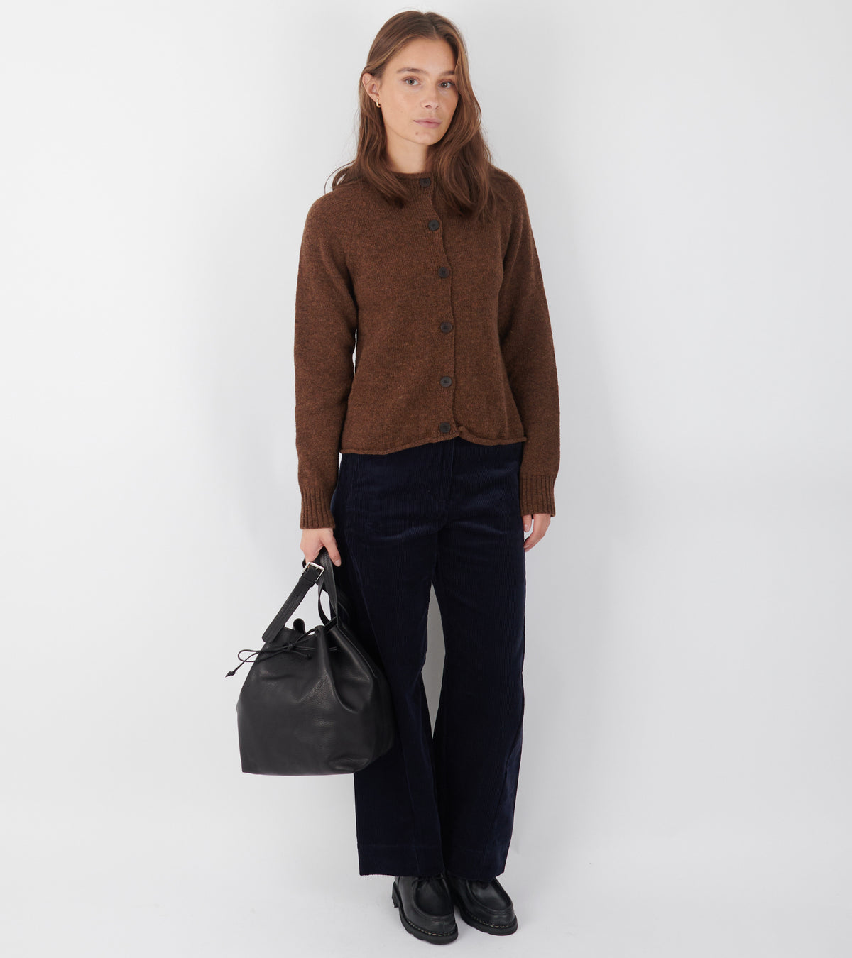Heathery Wool High Neck Cardigan Tobacco