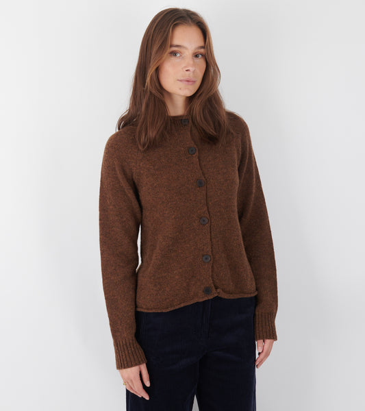 Heathery Wool High Neck Cardigan Tobacco