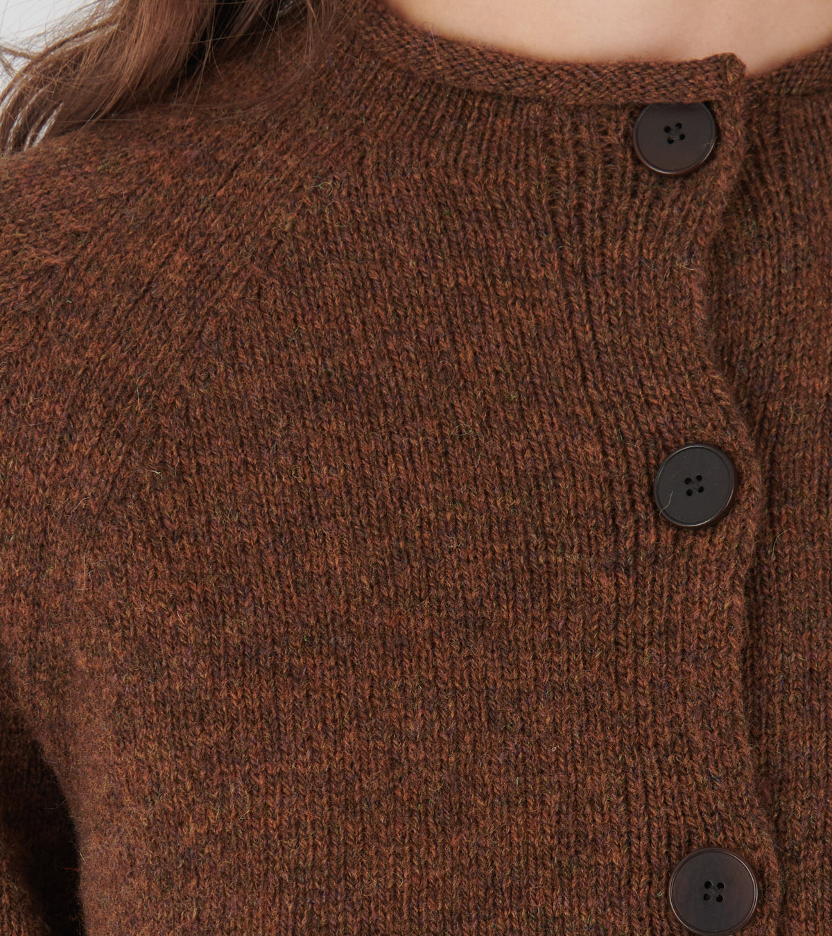Heathery Wool High Neck Cardigan Tobacco