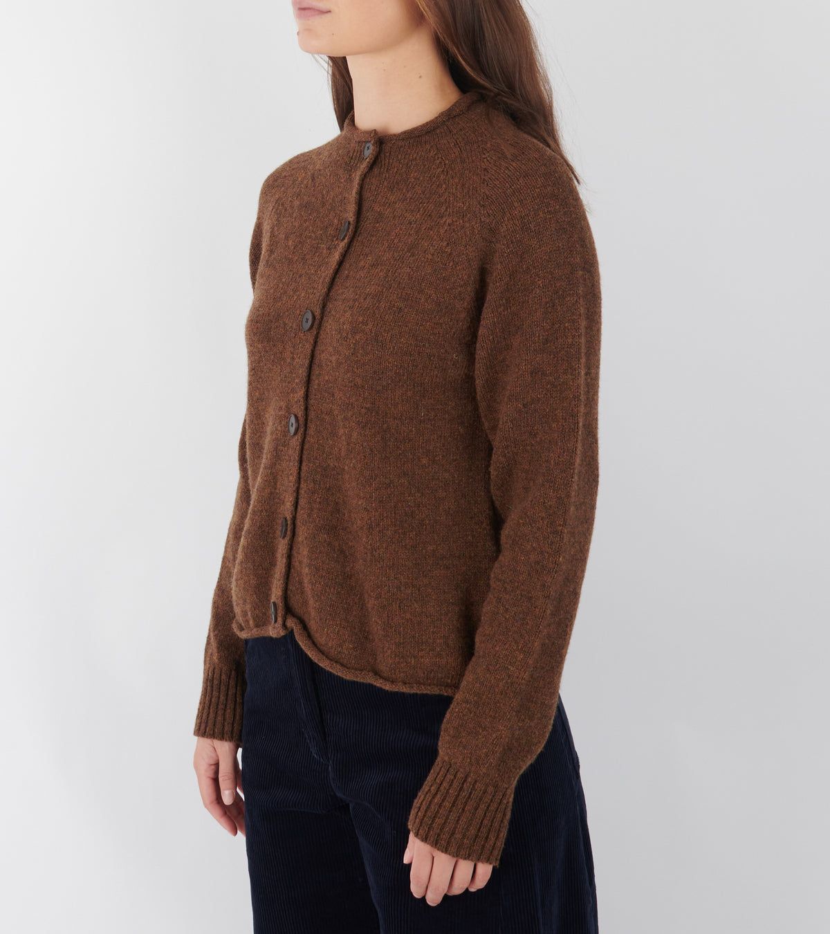 Heathery Wool High Neck Cardigan Tobacco