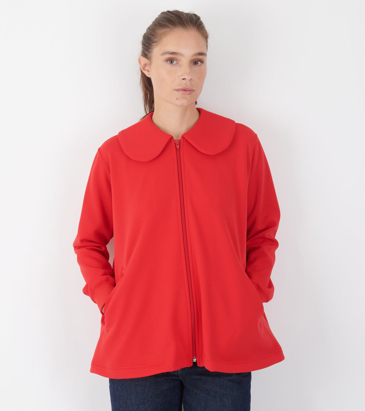 Round Collar Zipper Red