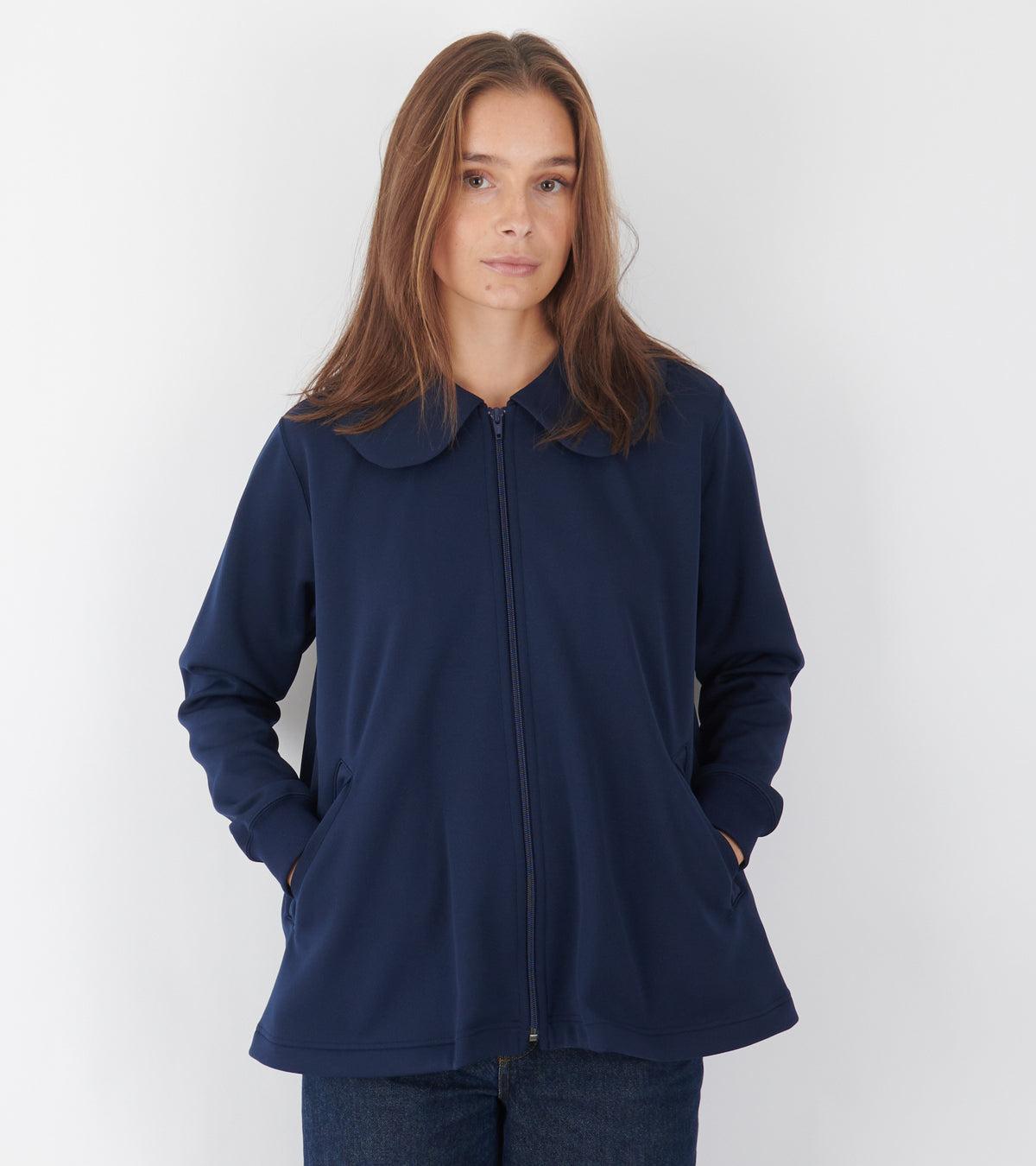 Round Collar Zipper Navy