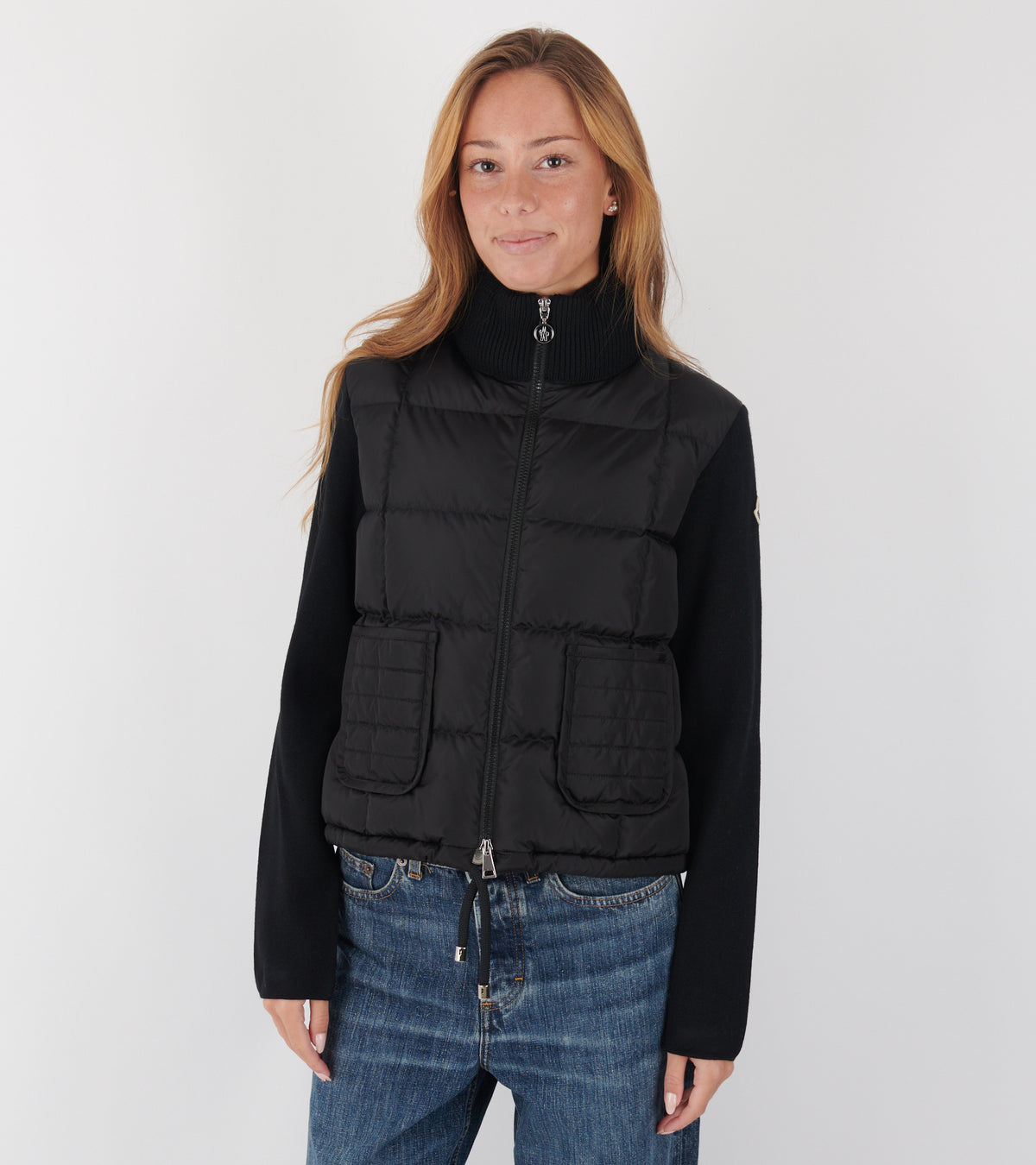 Quilted Knit Cardigan Black