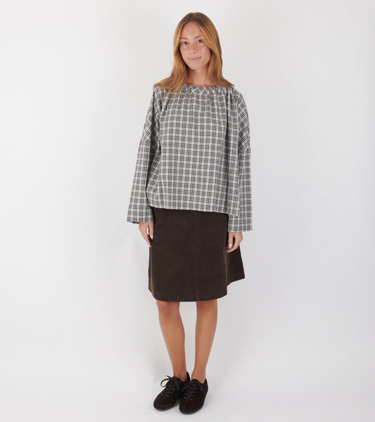 Magrethe LS Tie Top Brown Check