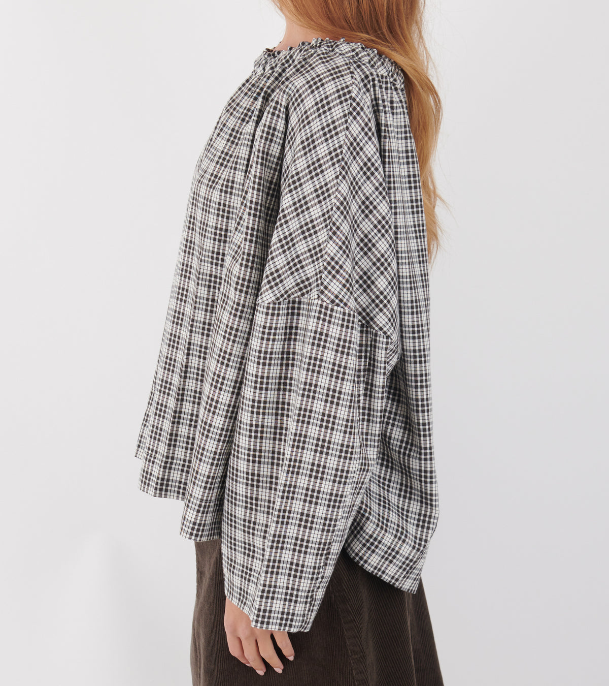 Magrethe LS Tie Top Brown Check