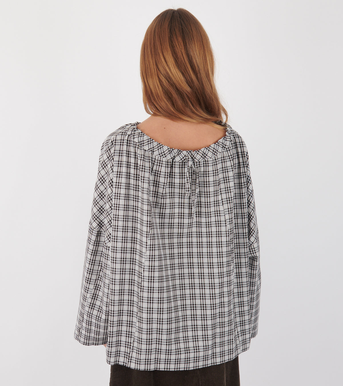 Magrethe LS Tie Top Brown Check