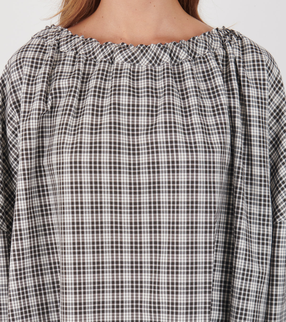 Magrethe LS Tie Top Brown Check