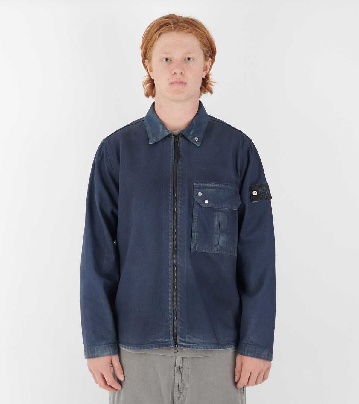 Coated Denim Overshirt Blue