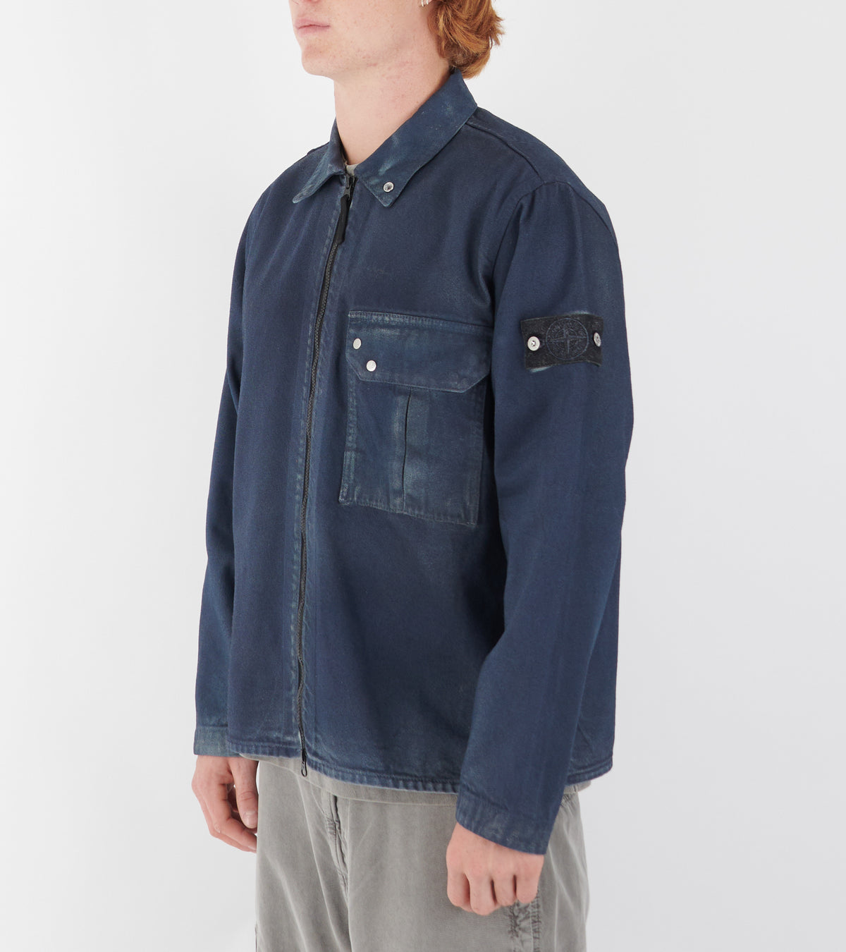 Coated Denim Overshirt Blue