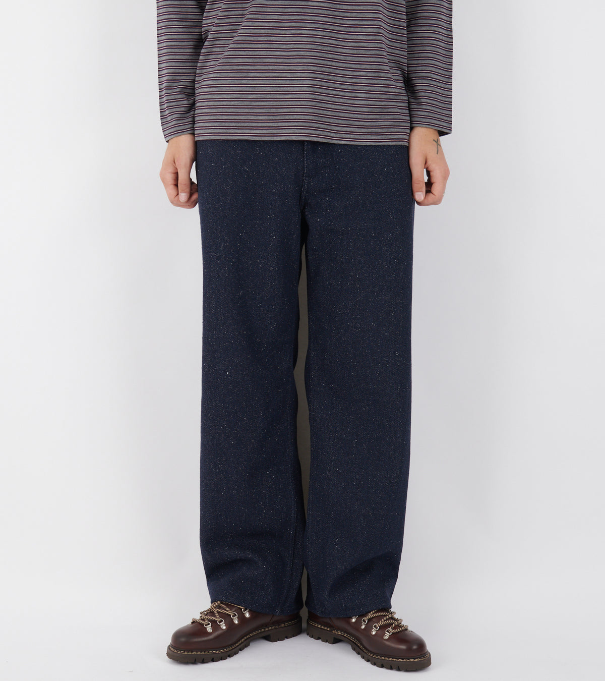 Silk Nep Denim 5P Wide Pants Dark Blue