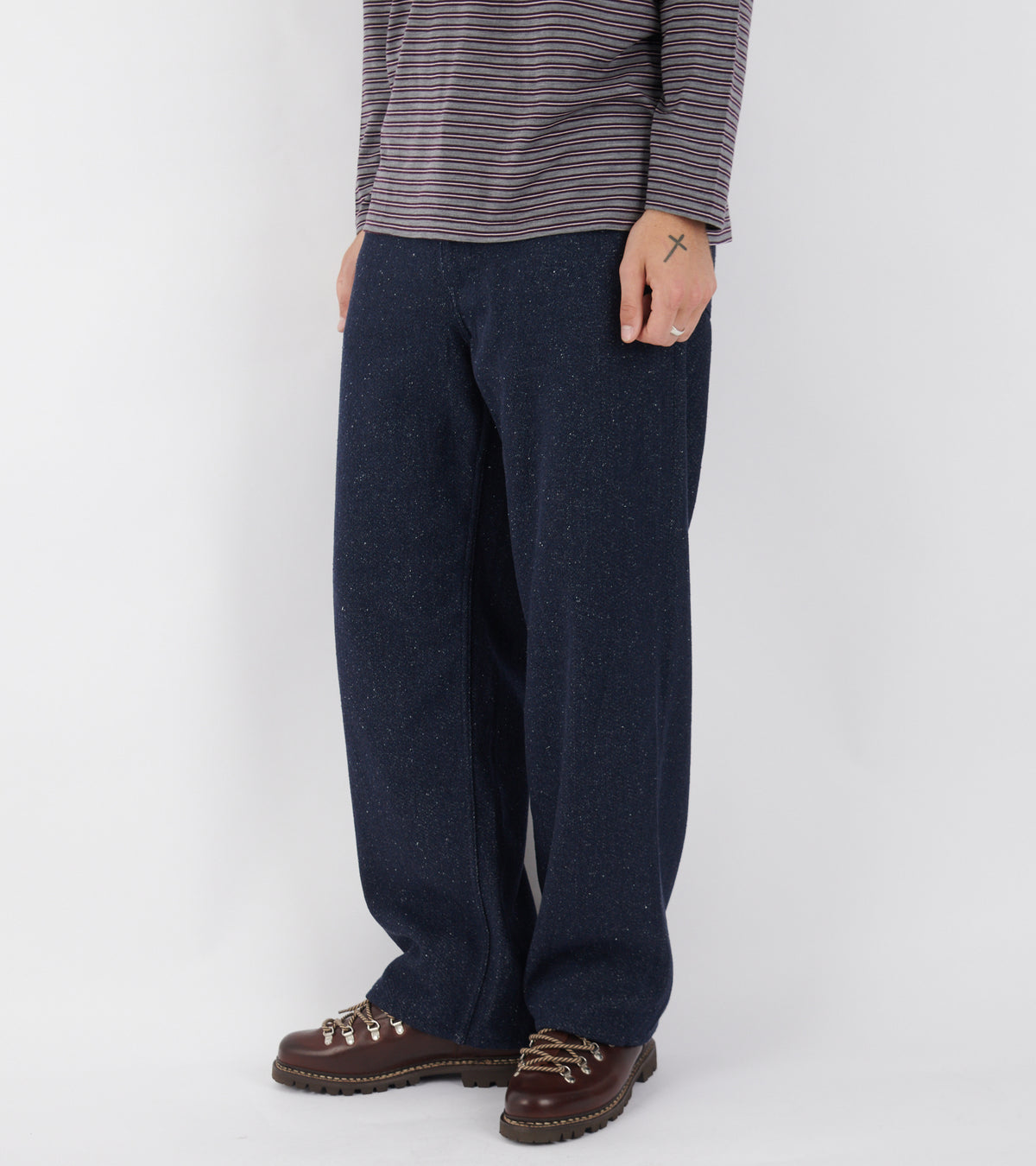 Silk Nep Denim 5P Wide Pants Dark Blue
