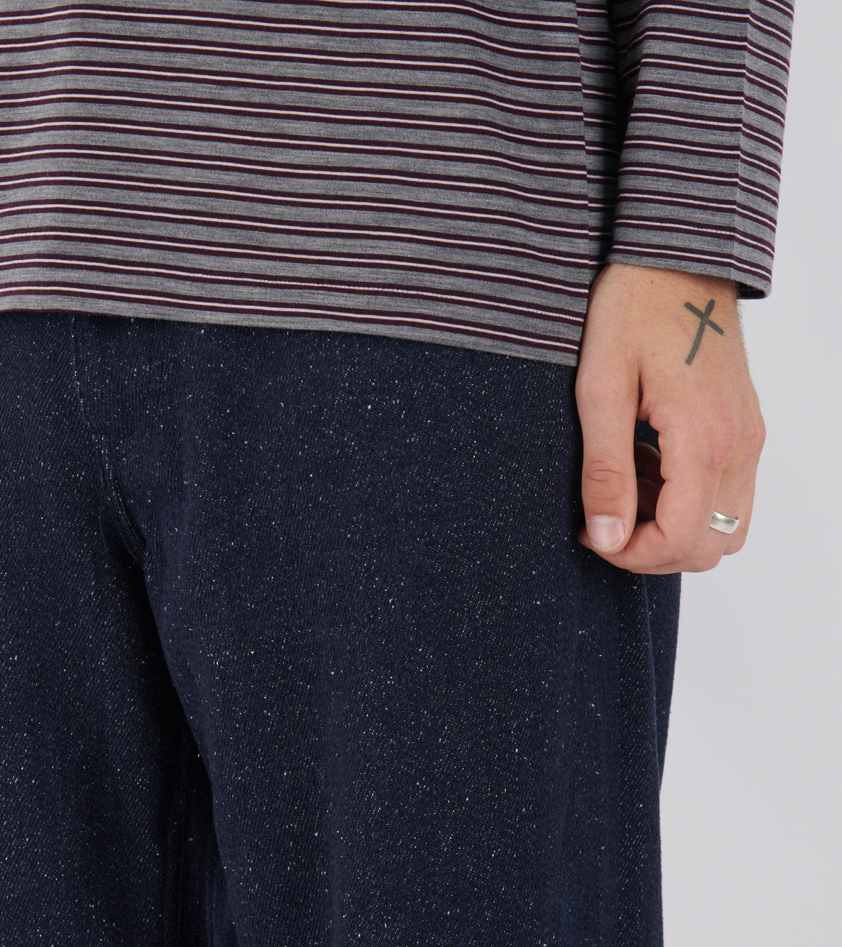 Silk Nep Denim 5P Wide Pants Dark Blue