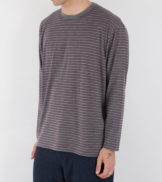 Soft Smooth Wool Stripe Jersey L/S Tee Gray Stripe