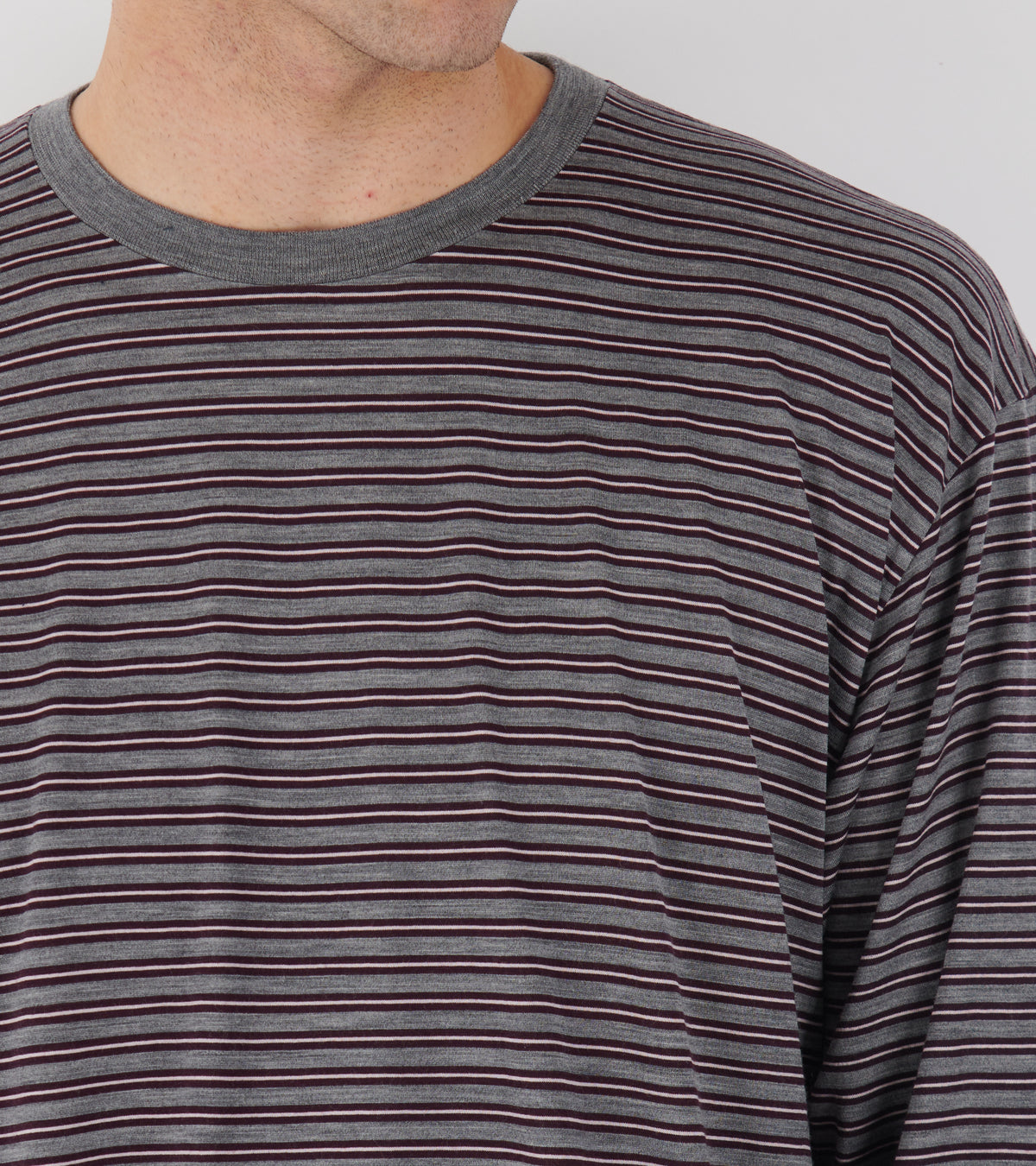 Soft Smooth Wool Stripe Jersey L/S Tee Gray Stripe