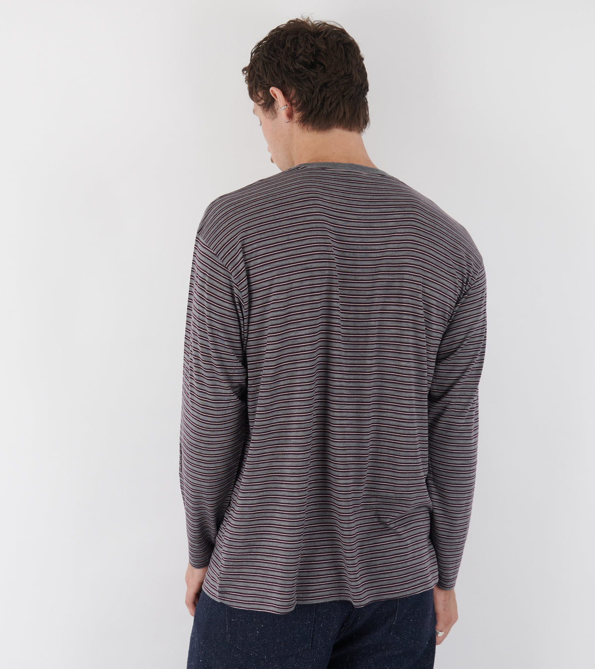 Soft Smooth Wool Stripe Jersey L/S Tee Gray Stripe