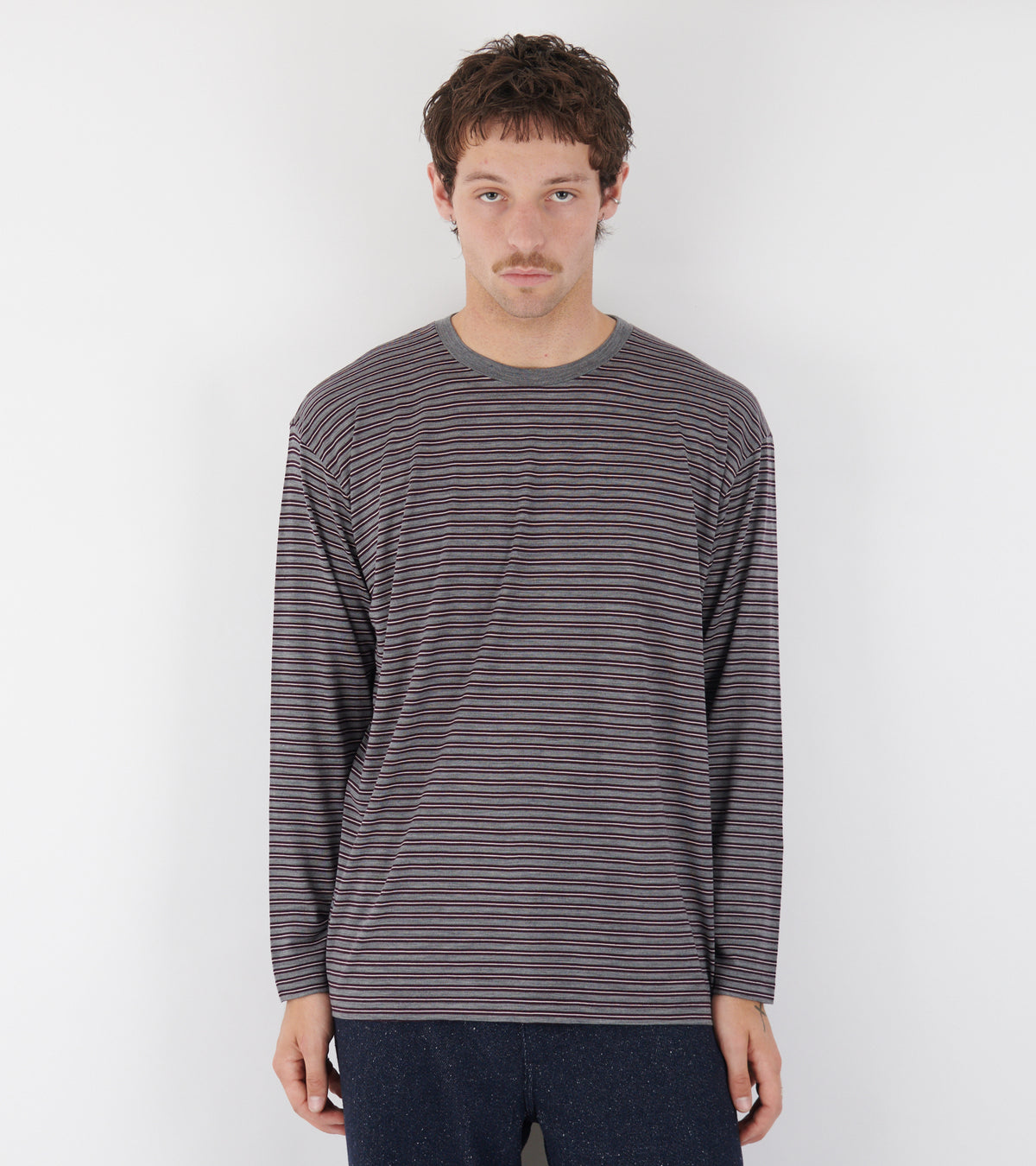 Soft Smooth Wool Stripe Jersey L/S Tee Gray Stripe