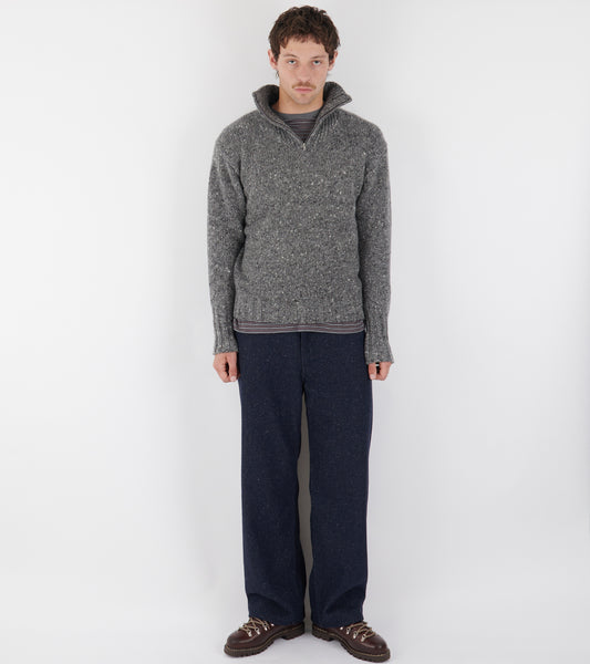 Low-Gauge Homespun Tweed Knit Zip Turtle Top Charcoal