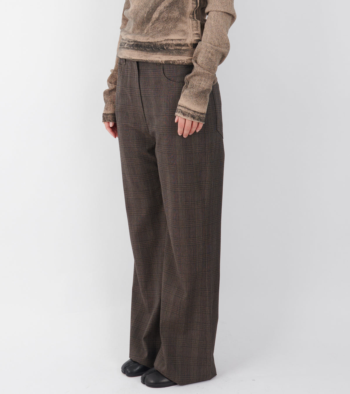 Tailored Wool Check Trousers Brown/Black