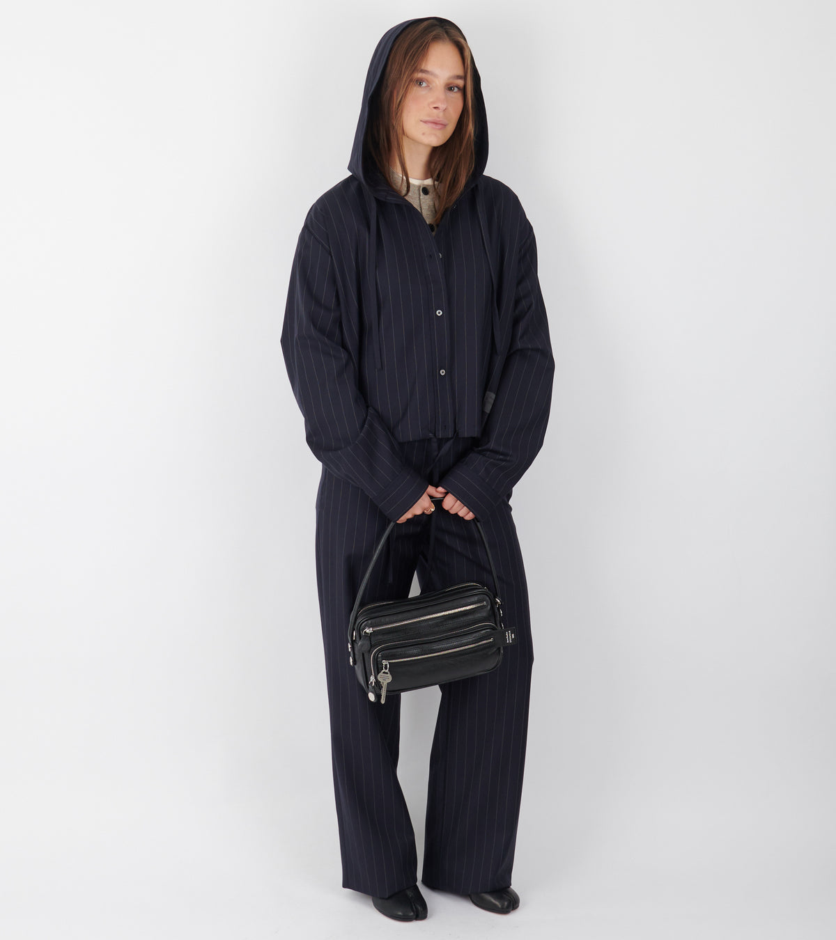 Button-Up Wool Overshirt Navy Blue