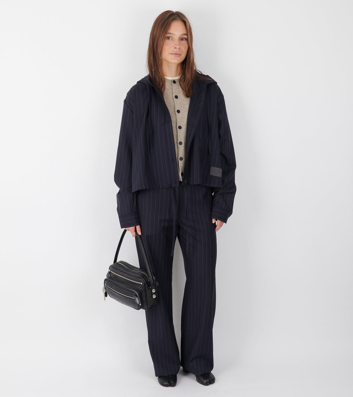 Pinstripe Wool Trousers Navy Blue