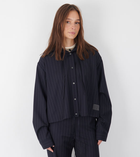 Button-Up Wool Overshirt Navy Blue