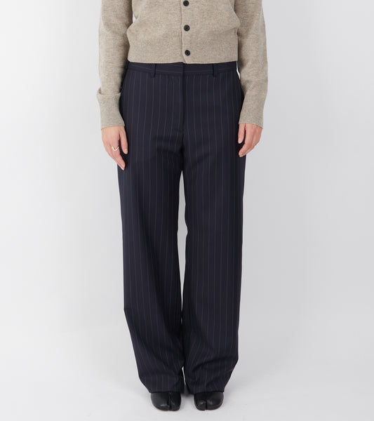Pinstripe Wool Trousers Navy Blue