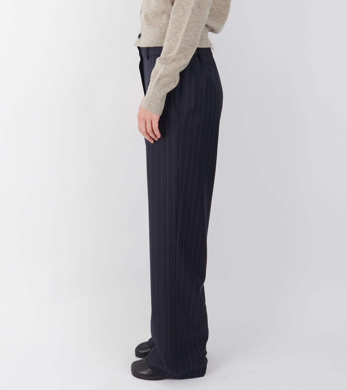 Pinstripe Wool Trousers Navy Blue