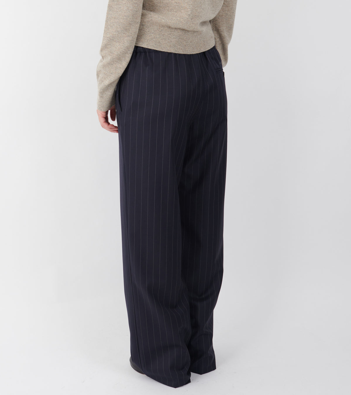 Pinstripe Wool Trousers Navy Blue