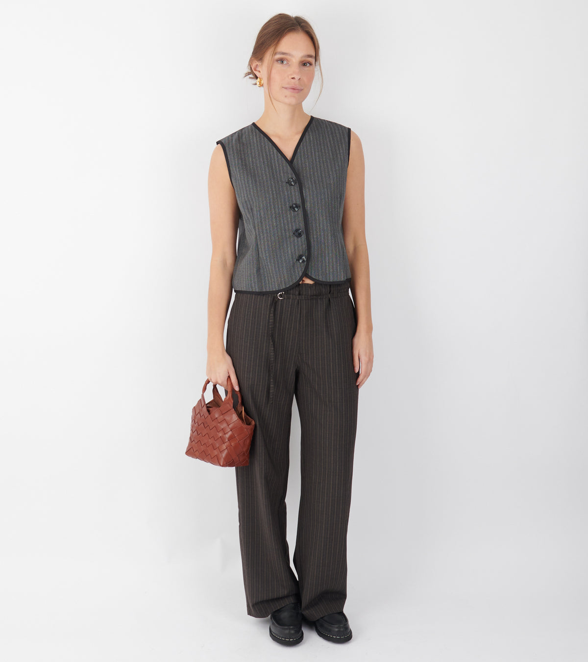 Jane Vest Vintage Stripe Wool Grey