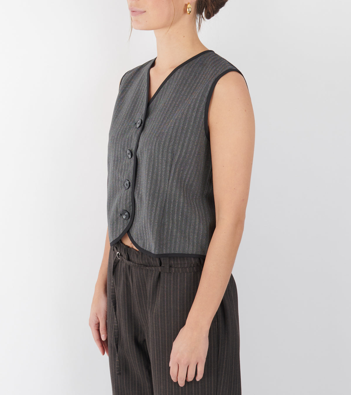 Jane Vest Vintage Stripe Wool Grey