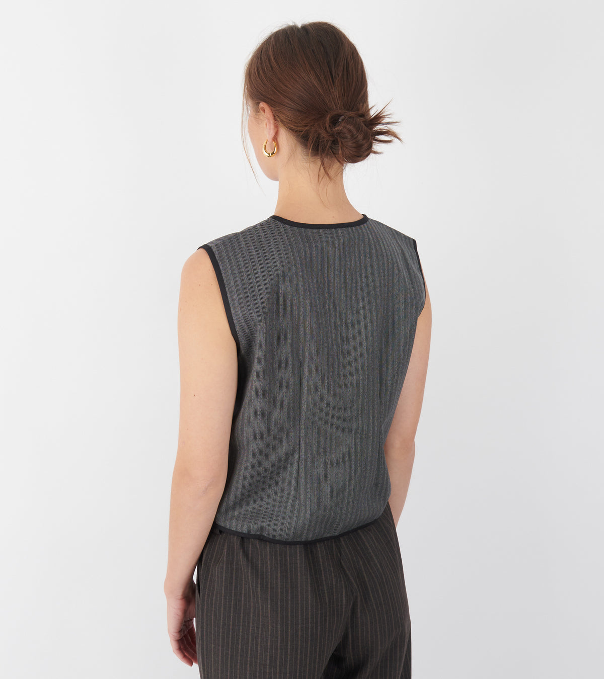 Jane Vest Vintage Stripe Wool Grey