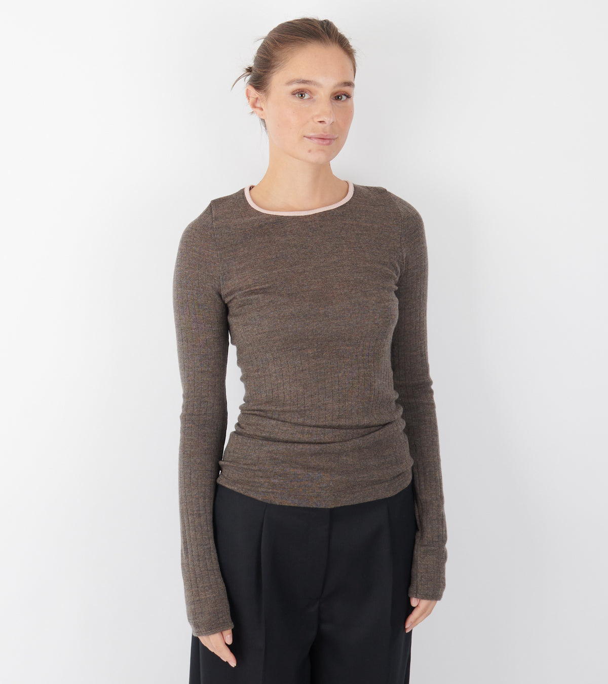 101 Wool Rib Contrast Brown/Rose