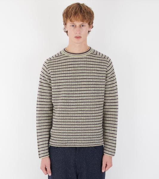 Shetland Wool Cashmere Rib Knit Pullover Lime Purple Stripe