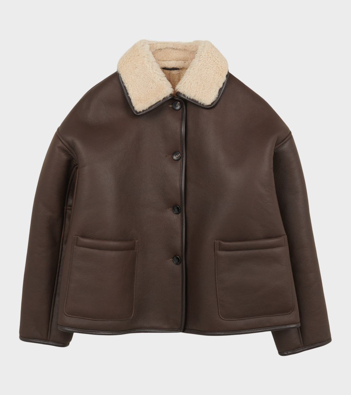 Leather Back Curly Hair Sheepskin Avis Jacket Chocolate/Cream