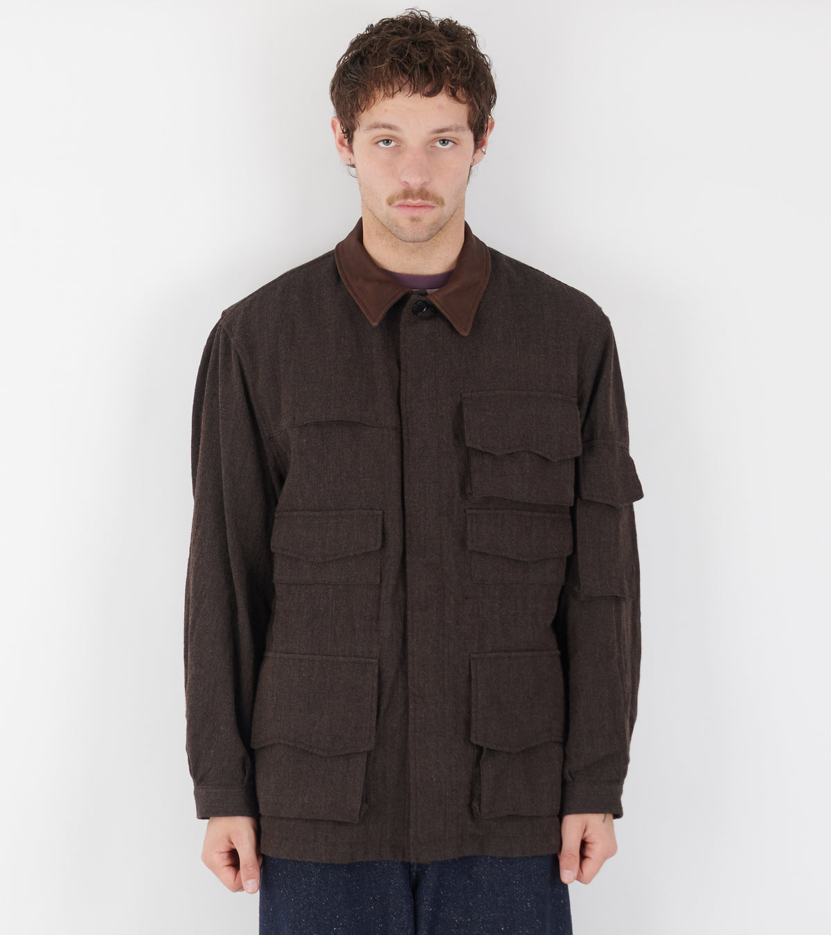 Wool Herringbone Explorer Jacket Top Brown