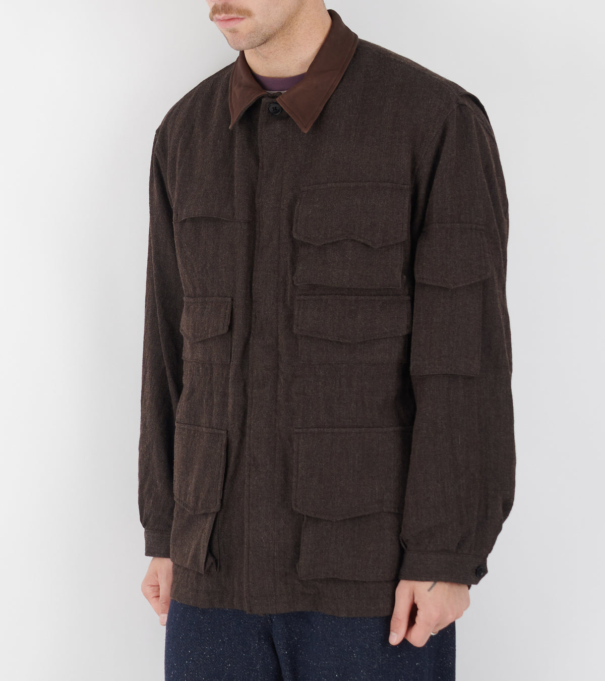 Wool Herringbone Explorer Jacket Top Brown