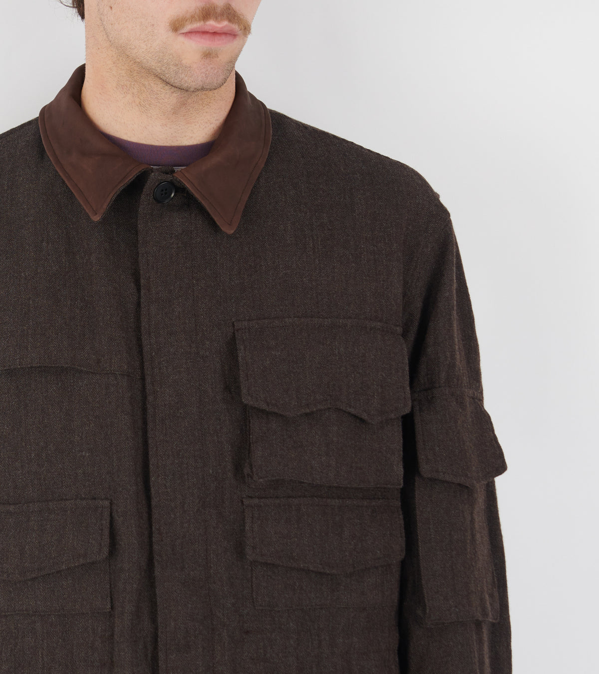 Wool Herringbone Explorer Jacket Top Brown