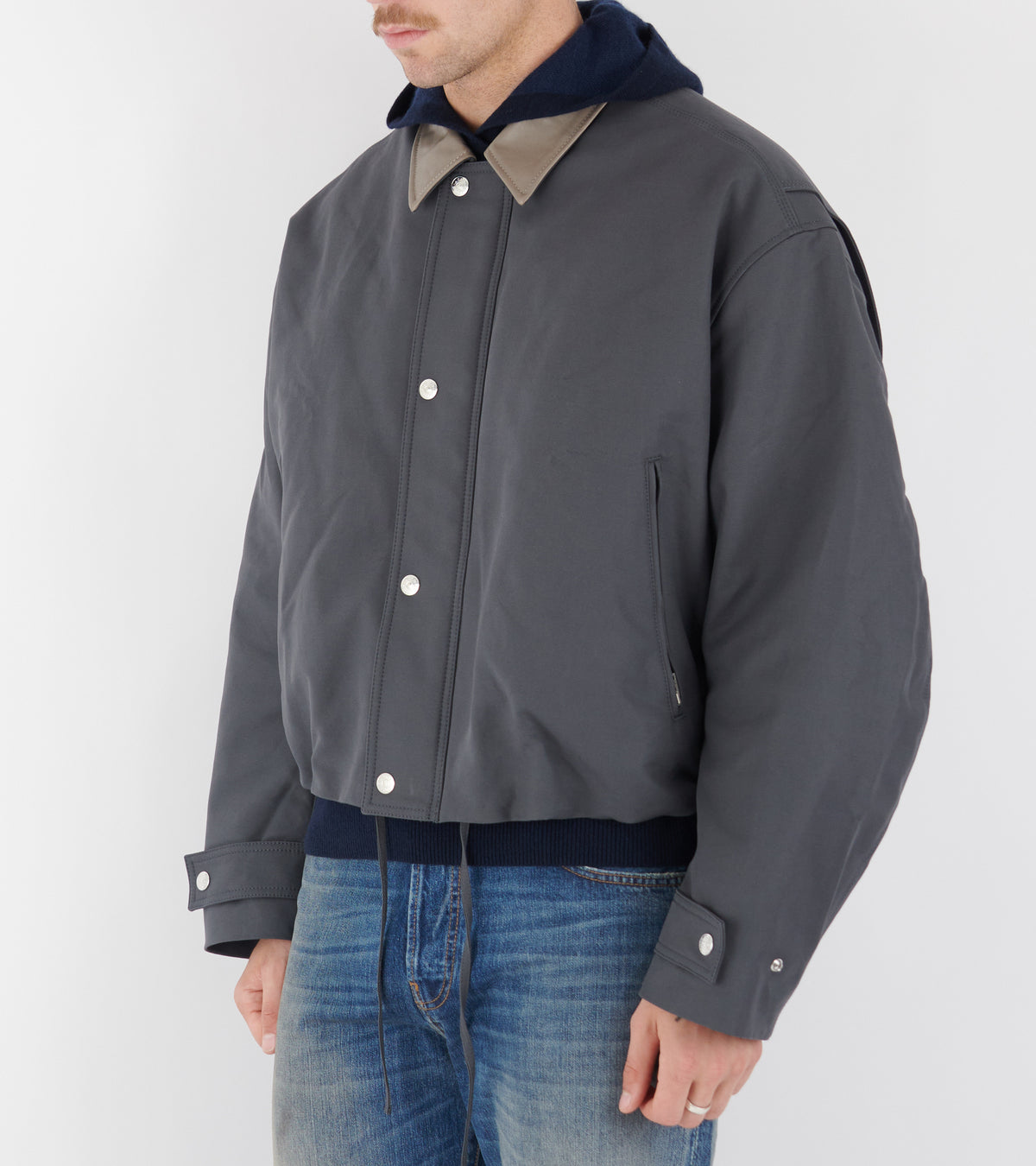 Bomber With Leather Collar Carbon Grey