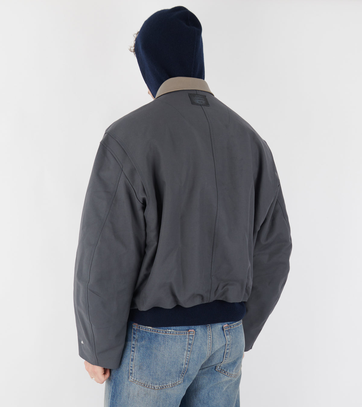 Bomber With Leather Collar Carbon Grey