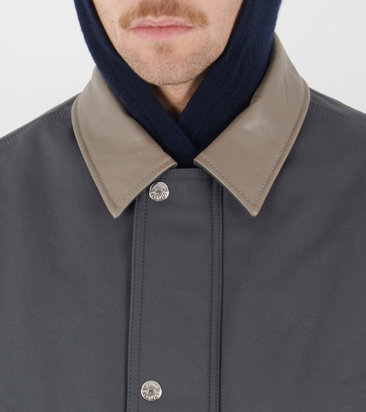 Bomber With Leather Collar Carbon Grey