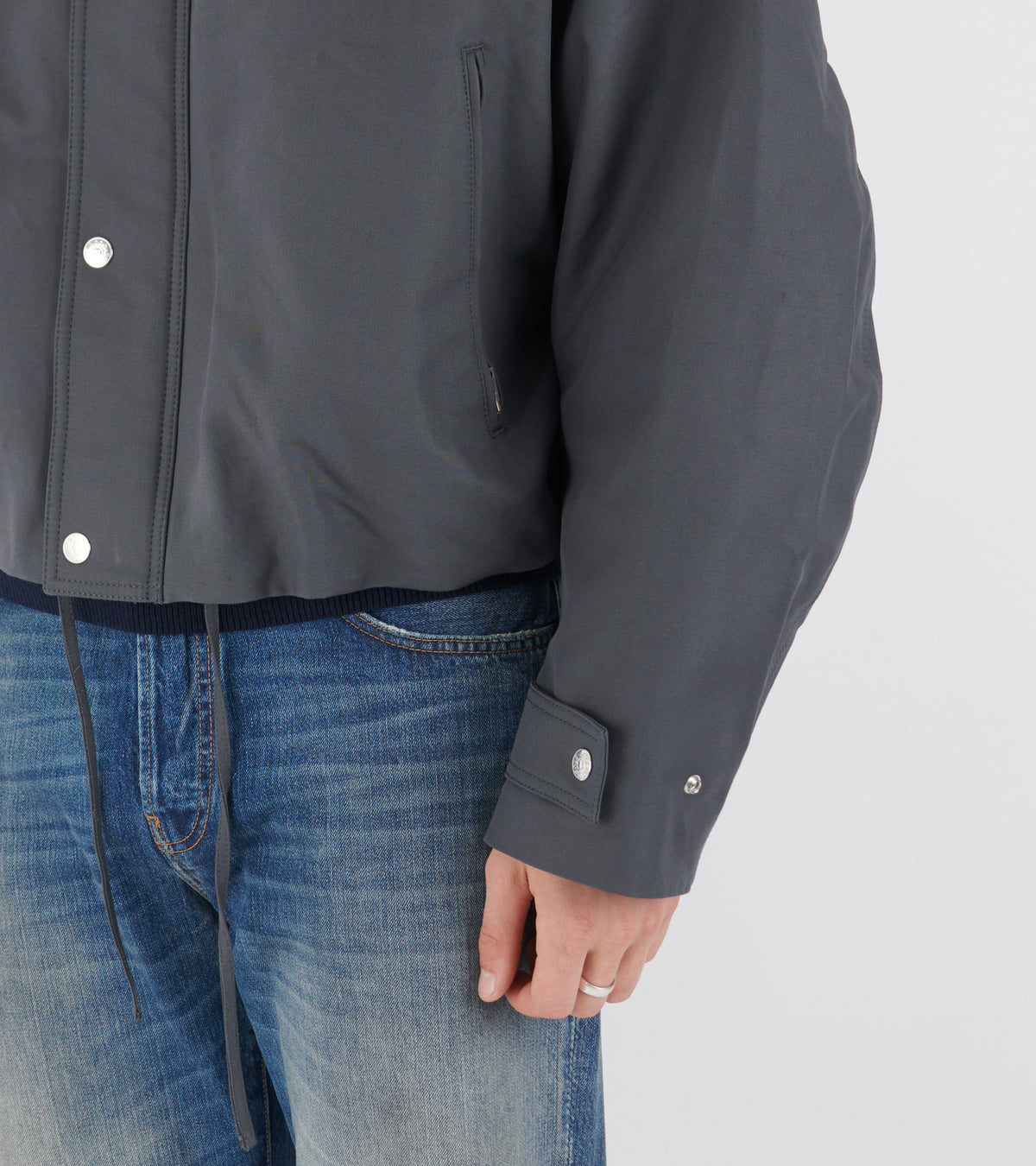 Bomber With Leather Collar Carbon Grey