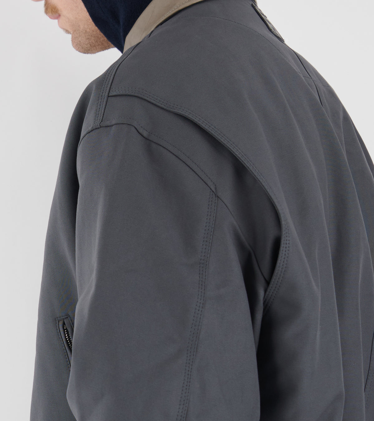 Bomber With Leather Collar Carbon Grey